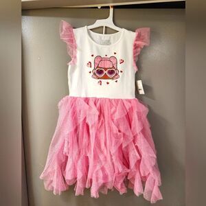 Nwt Girls' LOL Surprise Valentine's Day Tutu Summer Dress - Pink/Off White